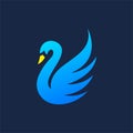 Blue swan with gold beak logo template Royalty Free Stock Photo