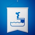 Blue Swimmer diving into pool icon isolated on blue background. White pennant template. Vector Royalty Free Stock Photo