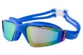 Blue swimming goggles with large mirrored glasses, on a white background Royalty Free Stock Photo