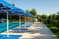 Blue swimming pool at luxury hotel, Greece Royalty Free Stock Photo