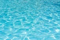Blue swimming pool water surface and ripple wave background. Summer abstract reflection caustics in swimming pool Royalty Free Stock Photo