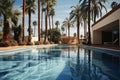 Blue Swimming Pool In a Yard of Modern House extreme closeup. Generative AI Royalty Free Stock Photo