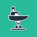 Blue Swing boat on the playground icon isolated on green background. Childrens carousel with boat. Amusement icon