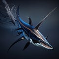 Blue swordfish on a dark background. 3d render illustration. AI Generated