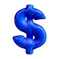 Blue symbol dollar made of inflatable balloon isolated on white background. Royalty Free Stock Photo