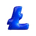 Blue symbol LiteCoin made of inflatable balloon isolated on white background