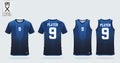 Blue t-shirt sport design template for soccer jersey, football kit and tank top for basketball jersey. Sport uniform.