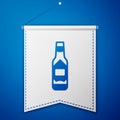 Blue Tabasco sauce icon isolated on blue background. Chili cayenne spicy pepper sauce. White pennant template. Vector