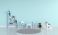 Blue table and chair in child room for mockup, 3D rendering