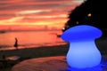 Blue table lamp in a beach cafe at sunset, Boracay Island, Philippines Royalty Free Stock Photo