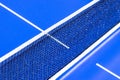 Blue table tennis or ping pong. Close-up ping-pong net. Close up ping pong net and line. Royalty Free Stock Photo