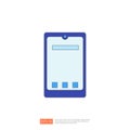 Blue tablet computer icon. Simple flat design for app, web, UI. Smart device, digital gadget, mobile phone, technology, interface