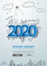 Blue tags label 2020 new year text design on creative drawing environmental Royalty Free Stock Photo