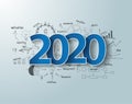 Blue tags label 2020 text design on creative thinking drawing charts and graphs business Royalty Free Stock Photo