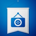 Blue Tailor shop icon isolated on blue background. White pennant template. Vector Illustration