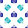 Blue Tailor shop icon isolated seamless pattern on white background. Vector Illustration