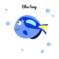 Blue tang Cartoon fish with water bubbles. character smiling happily of sea animal Print for clothes, baby shower decoration. Royalty Free Stock Photo