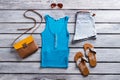 Blue tank top and shorts. Royalty Free Stock Photo