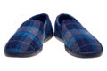 Blue tartan slippers isolated on white