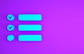 Blue Task list icon isolated on purple background. Control list symbol. Survey poll or questionnaire feedback form
