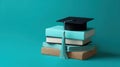 Blue Tassel Graduation Cap on Stack of Books Education Achievement Symbol Study Success Academic Background Royalty Free Stock Photo