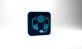 Blue Taxi call telephone service icon isolated on grey background. Taxi for smartphone. Blue square button. 3d