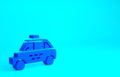 Blue Taxi car icon isolated on blue background. Minimalism concept. 3d illustration 3D render