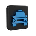 Blue Taxi car icon isolated on transparent background. Black square button.