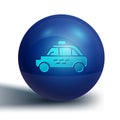 Blue Taxi car icon isolated on white background. Blue circle button. Vector