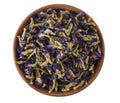 Blue tea Anchan Thai Farmer Butterfly Pea Tea. Organic dried flower buds and petals in a wooden bowl on the background Royalty Free Stock Photo