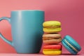 Blue tea cup on pink background