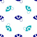 Blue Tear cry eye icon isolated seamless pattern on white background. Vector Royalty Free Stock Photo
