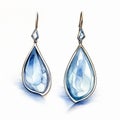 Blue Tear Shaped Earrings: Aquarellist Style With Volumetric Lighting