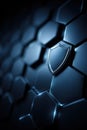Blue technological background featuring hexagonal pattern with shield symbol Royalty Free Stock Photo