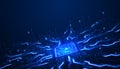 blue technology background technology chip processor. Abstract background circuit board and html code, 3D illustration vector