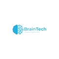 Blue technology brain creative logo. Logotype concept. Education and human mind