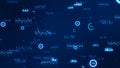 Blue technology icon with chart graph, line graph and circle graph on abstract background concept Royalty Free Stock Photo