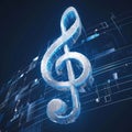 Blue technology structure adorns music note in detailed 3D rendering Royalty Free Stock Photo