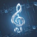 Blue technology structure adorns music note in detailed 3D rendering Royalty Free Stock Photo