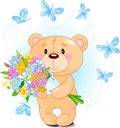 Blue Teddy Bear with flowers Royalty Free Stock Photo