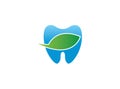 Blue teeth bio care symbol witn leaf for dentist clinic logo design illustration