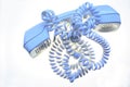 Blue telephone handset with cord