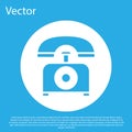 Blue Telephone icon isolated on blue background. Landline phone. White circle button. Vector Illustration Royalty Free Stock Photo