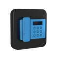 Blue Telephone icon isolated on transparent background. Landline phone. Black square button. Royalty Free Stock Photo