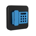 Blue Telephone icon isolated on transparent background. Landline phone. Black square button. Royalty Free Stock Photo