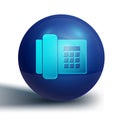 Blue Telephone icon isolated on white background. Landline phone. Blue circle button. Vector Illustration Royalty Free Stock Photo