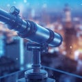 Blue Telescope with Blurred City Background. Generative AI Royalty Free Stock Photo