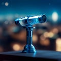 Blue Telescope with Blurred City Background. Generative AI Royalty Free Stock Photo