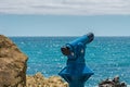 Blue telescope - panoramic binoculars for tourists with sea view Royalty Free Stock Photo