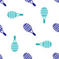 Blue Tennis racket icon isolated seamless pattern on white background. Sport equipment. Vector Illustration Royalty Free Stock Photo